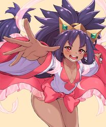  bad_id bad_pixiv_id big_hair black_panties blue_hair breasts cleanerjay crown dark-skinned_female dark_skin dress female highres iris_(pokemon) long_hair open_mouth panties pantyshot pink_dress pokemon pokemon_bw2 red_eyes small_breasts solo thighhighs underwear very_long_hair 