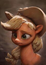  2019 applejack_(mlp) assasinmonkey bodily_fluids clothing digital_media_(artwork) digital_painting_(artwork) earth_pony equid equine eyelashes female feral friendship_is_magic green_eyes hasbro hat headgear headwear hi_res horse mammal my_little_pony pony signature solo tears 