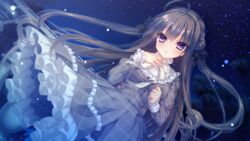  boukyaku_shitsuji_to_koi_suru_ojou-sama_no_memoir bow brown_hair campus chidori_hinano dress game_cg lolita_fashion long_hair night purple_eyes rubi-sama stars 