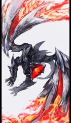  dragon fire grey_background highres labombardier! monster monster_hunter_(series) monster_hunter_xx no_humans open_mouth scales simple_background talons tongue valstrax 