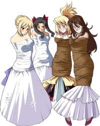  angry arms_behind_back artoria_pendragon_(fate) blush bondage bondage bound bound_arms bound_legs collarbone confused daikinbakuju dress gag gagged improvised_gag non-web_source original saber_(fate) tape tape_gag tied_up_(nonsexual) tohsaka_rin_(fate/extra) white_dress worried 