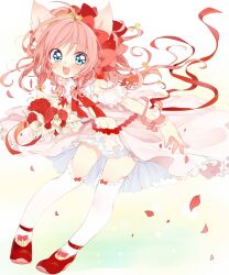  1boy animal_ears bad_id bad_pixiv_id blue_eyes braid cat_ears crossdressing dress flower highres long_hair male_focus original otoko_no_ko petals pink_hair ribbon rose solo thighhighs touyama_soboro wrist_cuffs 