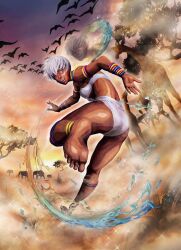  absurdres anklet barefoot bikini bird blue_eyes bracelet breasts capcom dark_persona dark_skin elena elephant feet female from_behind giraffe glowing glowing_eye highres jewelry necklace official_art red_eyes short_hair soles street_fighter street_fighter_iii street_fighter_x_tekken swimsuit toenail_polish underboob white_hair wink 