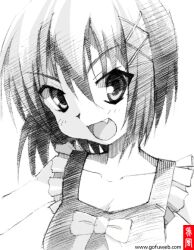  :d commentary_request female gofu greyscale hair_ornament hairclip haruna_(korezom) head_tilt kore_wa_zombie_desu_ka? monochrome oerba_yun_fang open_mouth short_hair smile solo spot_color traditional_media 