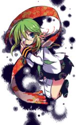  bandages commentary_request eyepatch female green_eyes green_hair gumi looking_at_viewer negi_(ulog&#039;be) scarf short_hair skirt solo vocaloid 