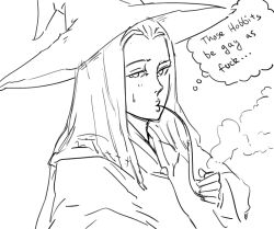  bad_id bb_(baalbuddy) english_text female gandalf genderswap_(mtf) greyscale hat inactive_account line_art long_hair monochrome photoshop_(medium) profanity rule_63 smoking smoking_pipe solo the_lord_of_the_rings tolkien&#039;s_legendarium wizard wizard_hat 