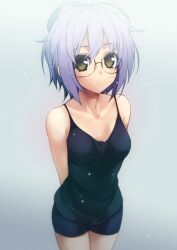  bad_id bad_link bad_twitter_id black_shorts brown_eyes camisole casual female glasses nagato_yuki purple_hair puyo_(puyotopia) short_hair shorts solo suzumiya_haruhi_no_yuuutsu 