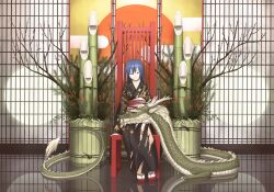  blue_eyes blue_hair dragon japanese_clothes long_hair original sakais3211 tree 