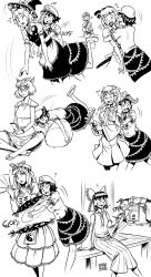  6+girls ? commentary dezombification english_commentary expressive_clothes futatsuiwa_mamizou grabbing grabbing_another&#039;s_breast greyscale hakurei_reimu hat highres hug hugging_another&#039;s_tail hugging_tail kirisame_marisa kochiya_sanae konpaku_youmu miyako_yoshika monochrome multiple_girls saigyouji_yuyuko smile spidu tail touhou witch_hat yakumo_yukari 