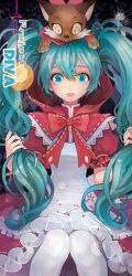  aqua_eyes aqua_hair bad_id bad_pixiv_id cocorip cosplay dress female hand_in_own_hair hands_in_hair hatsune_miku holding holding_own_hair little_red_riding_hood little_red_riding_hood_(grimm) little_red_riding_hood_(grimm)_(cosplay) long_hair mikuzukin_(module) pantyhose photoshop_(medium) project_diva_(series) project_diva_2nd sitting solo twintails vocaloid white_pantyhose 