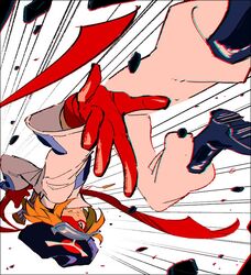  1boy bad_id bad_twitter_id bandana black_border blonde_hair blue_eyes bodysuit boots border domino_mask emphasis_lines gloves grin kendama male_focus mask noaki red_gloves rubble smile solo takada_gan time_bokan_(series) yatterman 