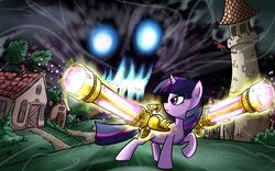  better_version_at_source cannon castle cutie_mark equid equine female feral friendship_is_magic hair hasbro horn horse madmax magic mammal multicolored_hair my_little_pony mythological_creature mythological_equine mythology pony purple_eyes ranged_weapon shadow storm twilight_sparkle_(mlp) two_tone_hair unicorn weapon 