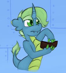  2017 ambiguous_gender big_eyes blue_body bonfire_(buttocher) claws dracony dragon dragon_pony equid equine fan_character fangs feral green_eyes green_hair hair hasbro hi_res holding_object horn horse hybrid mammal marsminer meme my_little_pony mythological_creature mythological_equine mythological_scalie mythology nickelodeon pony raised_tail reptile scalie solo spongebob_squarepants tail tail_tuft teeth tuft unicorn unigan wallet 