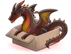  4:3 ambiguous_gender box canes-cm capcom container crimson_fatalis dragon elder_dragon fatalis feral in_box in_container monster_hunter mythological_creature mythological_scalie mythology reptile scalie simple_background solo tail white_background 