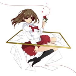  brown_hair eve_(ib) female flower highres ib ib_(ib) naruto_maki rose thighhighs white_background 