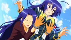  animated animated armband blue_hair breast_grab breasts brother_and_sister cleavage closed_eyes cloud clouds female grabbing incest kurokami_maguro kurokami_medaka large_breasts legs long_hair looking_down lowres medaka_box open_mouth red_eyes school_uniform siblings sky solo standing talking 