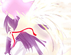  2girls akemi_homura akemi_homura_(magical_girl) black_hair closed_eyes commentary_request hair_ribbon hug hug_from_behind kaname_madoka long_hair magical_girl mahou_shoujo_madoka_magica mahou_shoujo_madoka_magica_(anime) michigan multiple_girls nude pink_hair ribbon smile spoilers ultimate_madoka wings 