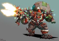  1boy boots christmas commentary english_commentary gun hat lutherniel orc ork_(warhammer) sack santa_costume santa_hat warhammer_40k weapon 