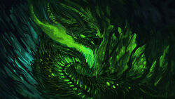  2018 ambiguous_gender black_body black_scales breath_powers digital_media_(artwork) dragon fangs feral glowing glowing_body glowing_eyes glowing_mouth glowing_scales green_eyes green_theme horn mythological_creature mythological_scalie mythology open_mouth scales scalie smile smoke solo teeth themefinland 