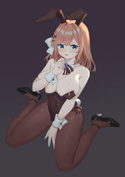  absurdres animal_ears black_footwear blue_eyes blue_nails breasts brown_hair brown_pantyhose cleavage fagun233 fake_animal_ears female full_body hair_intakes hair_ornament hairclip high_heels highres large_breasts looking_at_viewer medium_hair nijisanji pantyhose photoshop_(medium) pink_nails playboy_bunny rabbit_ears rabbit_tail sitting solo suzuhara_lulu tail tongue tongue_out virtual_youtuber wariza wrist_cuffs x_hair_ornament 