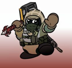  explosives gun humanoid kapkan_(rainbow_six) king_dedede kirby_(series) low_res male military nintendo parody rainbow_six:_siege ranged_weapon soldier solo submachine_gun thumbnail warrior weapon zzinhimsum 