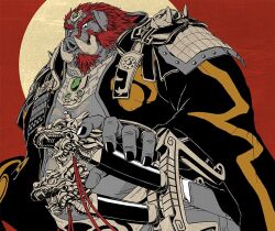  2019 5_fingers anthro black_nails chinese_zodiac clothed clothing colored_nails eyebrows fingers ganon hair humanoid_hands katana mammal masabowser melee_weapon nails nintendo partially_colored red_eyebrows red_hair short_hair solo suid suine sus_(pig) sword the_legend_of_zelda thick_eyebrows tusks weapon wild_boar year_of_the_pig 