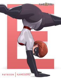  artist_name ass belt black_boots black_gloves bodysuit boots breasts brown_hair elastigirl elbow_gloves eye_mask female gloves helen_parr huge_ass kameseru mature_female medium_breasts pantyhose red_eyes short_hair solo split the_incredibles thigh_boots thighs 