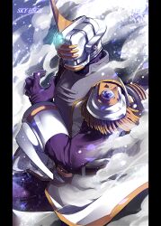  1boy cloud commentary_request epaulettes helmet keith_goodman male_focus power_suit sky_high_(tiger_&amp;_bunny) solo superhero_costume tiger_&amp;_bunny wind zihad 