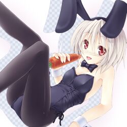  animal_ears bad_id bad_pixiv_id carrot detached_collar female lowres lying maou_mikage pantyhose playboy_bunny rabbit_ears red_eyes saliva sexually_suggestive short_hair tsukishiro_hikari white_hair wind_a_breath_of_heart wrist_cuffs 