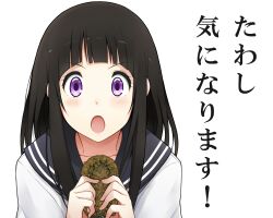  :o black_hair chitanda_eru commentary_request female hyouka kamiyama_high_school_uniform_(hyouka) long_hair pun purple_eyes school_uniform scrubber serafuku solo takashiro_(takashiro_factory) tawashi_(brush) translated watashi_kininarimasu 