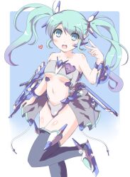  aqua_eyes aqua_hair commentary_request female guunome hatsune_miku long_hair looking_at_viewer navel open_mouth solo thighhighs twintails v vocaloid 