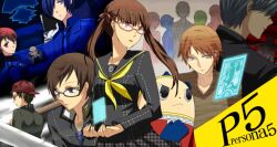  6+boys 6+girls amagi_yukiko bad_id bad_pixiv_id blue_eyes blue_hair brown_eyes brown_hair doujima_nanako glasses hanamura_yousuke highres igor_(persona) izanagi_(persona_4) kujikawa_rise kuma_(persona_4) minami_yuuta multiple_boys multiple_girls nakajima_shu narukami_yuu persona persona_3 persona_3_portable persona_4 satonaka_chie school_uniform shiomi_kotone takayan tarot tarot_(card) tatsumi_kanji the_fool_(tarot) twintails yasogami_school_uniform yuuki_makoto_(persona_3) 