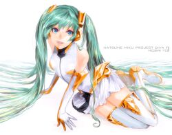  bad_id bad_pixiv_id blue_eyes boots character_name elbow_gloves female gloves green_hair hatsune_miku highres long_hair maeya_susumu revision solo thigh_boots thighhighs twintails very_long_hair vocaloid 