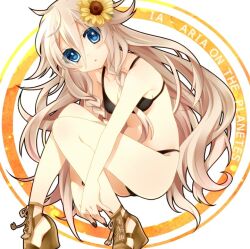  bad_id bad_pixiv_id bikini black_bikini female flower grey_hair hair_flower hair_ornament high_heels ia_(vocaloid) long_hair nail_polish sakura_yuki_(clochette) shoes solo sunflower swimsuit very_long_hair vocaloid yellow_flower 