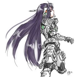  akemi_homura armor black-yuzunyan commentary_request cosplay female long_hair looking_back mahou_shoujo_madoka_magica mahou_shoujo_madoka_magica_(anime) power_armor purple_hair sam_gideon sam_gideon_(cosplay) signature solo vanquish_(game) very_long_hair 