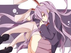  animal_ears ass bad_id bad_pixiv_id blazer dress_shirt female jacket kuromari_(runia) light_purple_hair long_hair mary_janes necktie purple_eyes rabbit_ears red_necktie reisen_udongein_inaba shirt shoes skirt solo thighhighs touhou white_thighhighs 