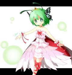  alternate_costume antennae bad_id bad_pixiv_id bow cape crown dress female green_eyes green_hair hair_ornament kiilowolf princess_wriggle ribbon short_hair smile solo touhou wriggle_nightbug 