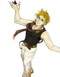  1boy bad_id bad_pixiv_id belt blonde_hair bug butterfly dio_brando jojo_no_kimyou_na_bouken male_focus neoki no_scar red_eyes scarf simple_background solo stardust_crusaders white_background 