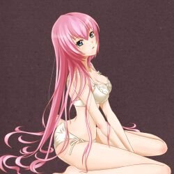  bad_id bad_pixiv_id blue_eyes bra breasts cleavage female hakuda_tofu lingerie long_hair looking_at_viewer medium_breasts megurine_luka panties parted_lips photoshop_(medium) pink_hair side-tie_panties sitting solo underwear underwear_only vocaloid wariza 