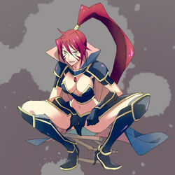  armor breasts cap female full_body huge_breasts large_breasts lowres oda_nobunaga_(sengoku_otome) ponytail red_hair sengoku_otome solo 