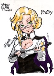  2016 blonde_hair breasts character_name cleavage copyright_name dated female glasses glynda_goodwitch rwby signature solo sqengengoro 