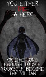  batman_(series) blood dc_comics edit elsa_maria elsa_maria_(madoka_magica) english evil_grin evil_smile female grin highres mahou_shoujo_madoka_magica miki_sayaka photoshop qinqintod silhouette smile solo sword text the_dark_knight typo witch_(madoka_magica) 