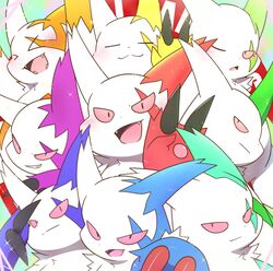  :3 alternate_color anthro blush claws cute_fangs fur generation_3_pokemon group hi_res matchstick_39 multicolored_body multicolored_fur nintendo pawpads pink_eyes pokemon pokemon-specific_day pokemon_(species) shiny_pokemon smile text white_body white_fur zangoose zangoose_day 