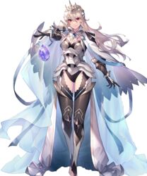  armor barefoot black_leotard breasts cape capelet cleavage closed_mouth corrin_(female)_(fire_emblem) corrin_(female)_(silent_bloodline)_(fire_emblem) corrin_(fire_emblem) detached_collar essual_(layer_world) female fire_emblem fire_emblem_fates fire_emblem_heroes floating floating_object full_body gauntlets hair_ornament hand_up head_tilt highres jewelry leotard long_hair looking_at_viewer medium_breasts non-web_source official_art overskirt red_eyes see-through shoulder_armor smile toeless_legwear toes transparent_background white_hair 