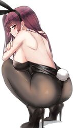  animal_ears ass backless_leotard bare_arms bare_back bare_shoulders black_footwear black_leotard black_pantyhose blush breasts crossed_arms detached_collar fake_animal_ears fake_tail female frown full_body girls&#039;_frontline half_updo high_heels highres knees_to_chest large_breasts leotard long_hair looking_at_viewer median_furrow murota_(mrt0818) pantyhose playboy_bunny profile purple_hair rabbit_ears rabbit_tail red_eyes shadow shoulder_blades sideboob sidelocks solo squatting strapless strapless_leotard tail wa2000_(girls&#039;_frontline) white_background 