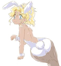  animal_ears artist_request ass blonde_hair blue_eyes bunny_ears bunnysuit dark_skin female kuramitsu_mihoshi okuri_ookami solo tenchi_muyou! 