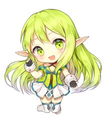  blush bracelet breasts chibi cleavage commentary cyg38801 detached_sleeves elf elsword female green_eyes green_hair jewelry long_hair pointy_ears rena_erindel smile solo symbol-only_commentary 