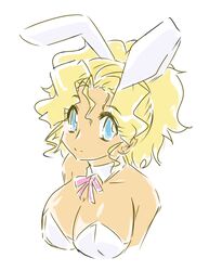  animal_ears artist_request blonde_hair blue_eyes breasts bunny_ears bunnysuit cleavage dark_skin female kuramitsu_mihoshi okuri_ookami solo tenchi_muyou! 