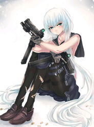  bad_id bad_pixiv_id blue_eyes bullet extended_magazine female glock gloves gun handgun loafers long_hair original panties panties_under_pantyhose pantyhose pantyshot panzer_(p.z) school_uniform serafuku shoes sitting skirt solo torn_clothes torn_pantyhose trigger_discipline underwear upskirt very_long_hair weapon white_hair 