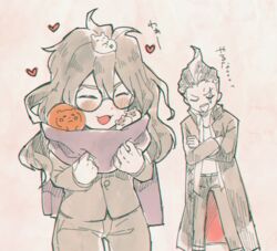  2boys ^_^ animal animal_on_head bandages cham-p closed_eyes coat crossed_arms danganronpa_(series) danganronpa_2:_goodbye_despair danganronpa_v3:_killing_harmony enpera glasses gokuhara_gonta hamster happy jum-p long_sleeves maga-g male_focus multiple_boys on_head open_clothes open_coat pants protected_link round_eyewear scar scar_across_eye scar_on_face scarf school_uniform shared_clothes shared_scarf short_hair smile standing sun-d tanaka_gundham tokino_hitonatsu v-shaped_eyebrows 